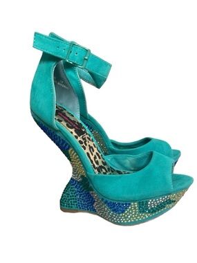 Dollhouse Turquoise Ankle-Strap Wedge Sandals